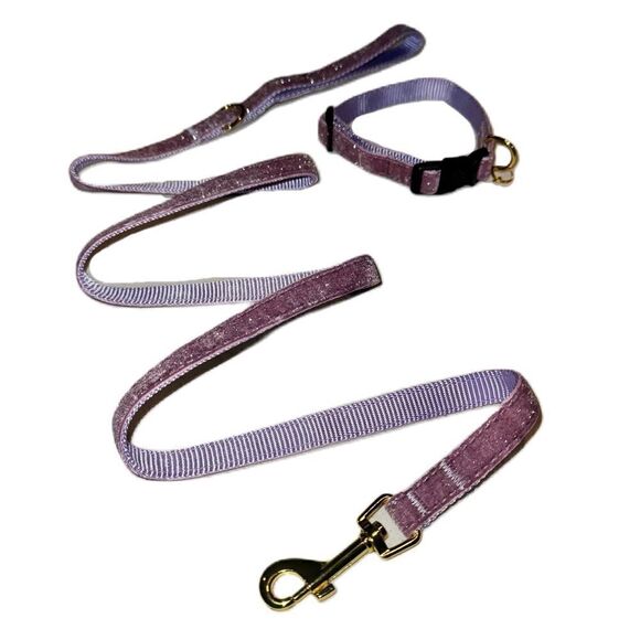 Puptown Chic Adjustable Purple Glitter Velour Dog Collar & Leash Set Size Small - Picture 8 of 15